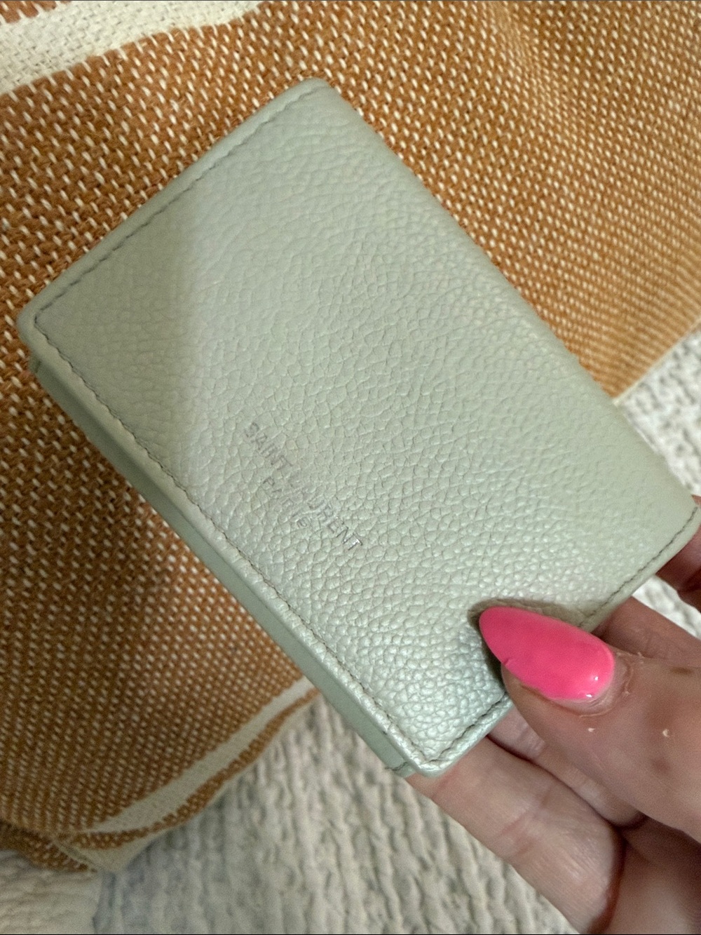 Saint Laurent Leather Small Monogram Grain de Poudre Compact Wallet Taupe